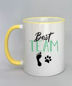 Keramiktasse Best Team Rand gelb