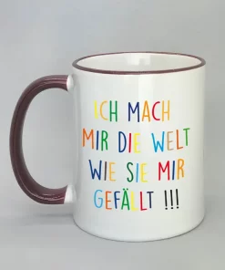 Keramiktasse Ich mach mir die Welt Rand bordeaux