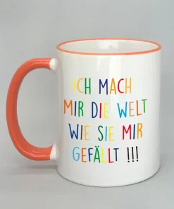 Keramiktasse Ich mach mir die Welt Rand orange