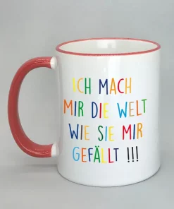 Keramiktasse Ich mach mir die Welt Rand rot