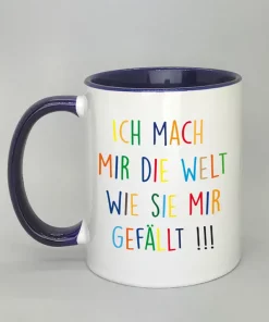 Keramiktasse Ich mach mir die Welt Innenseite dunkelblau