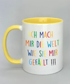 Keramiktasse Ich mach mir die Welt Innenseite gelb