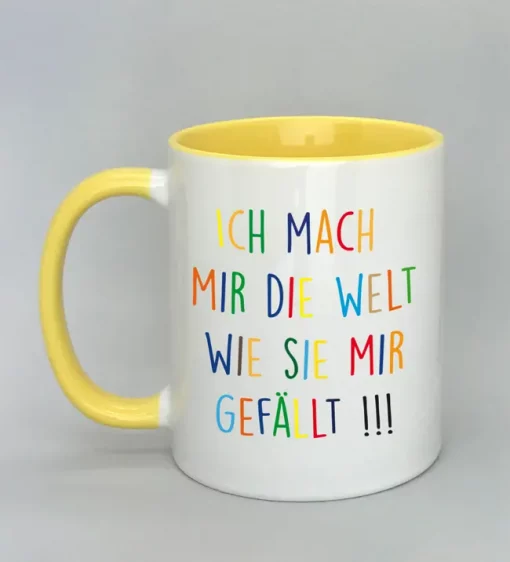 Keramiktasse Ich mach mir die Welt Innenseite gelb