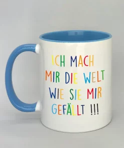 Keramiktasse Ich mach mir die Welt Innenseite hellblau