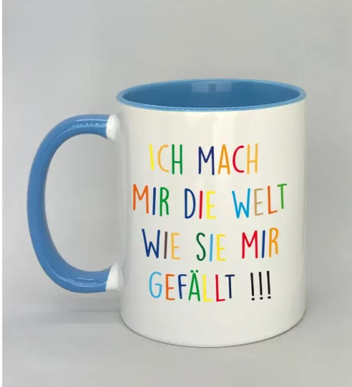 Keramiktasse Ich mach mir die Welt Innenseite hellblau