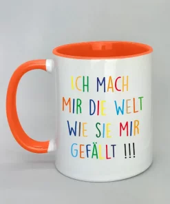 Keramiktasse Ich mach mir die Welt Innenseite orange