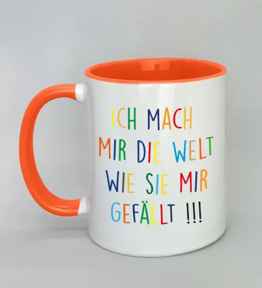 Keramiktasse Ich mach mir die Welt Innenseite orange