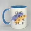 Keramiktasse Ich mach mir die Welt Innenseite hellblau