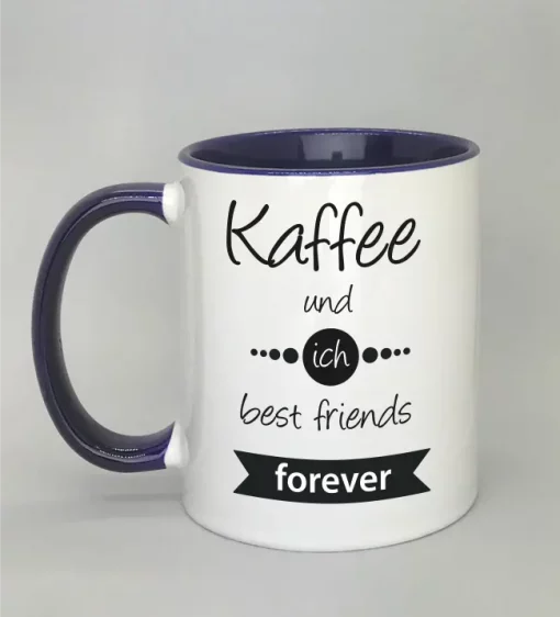 Spruchtasse Kaffee und ich best friends forever Innenseite dunkelblau