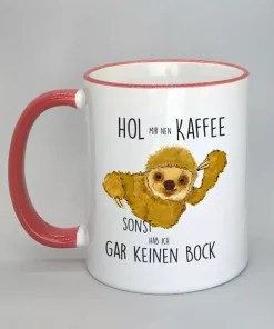 Keramiktasse mit Faultier Rand rot