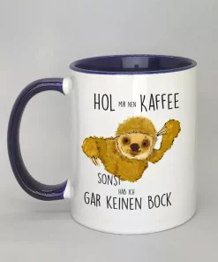 Keramiktasse mit Faultier Innenseite dunkelblau