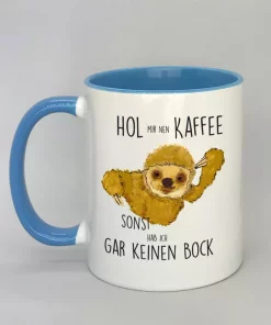 Keramiktasse mit Faultier Innenseite hellblau