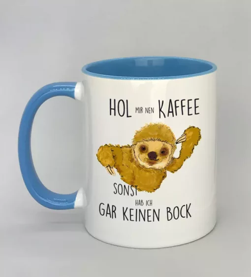 Keramiktasse mit Faultier Innenseite hellblau