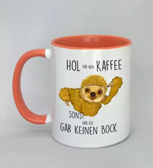 Keramiktasse mit Faultier Innenseite rot